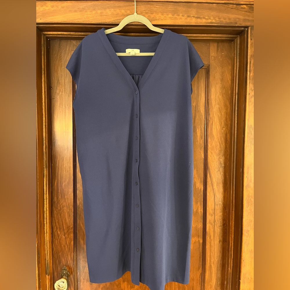 Halston Heritage Blue Notched Collar Midi Dress